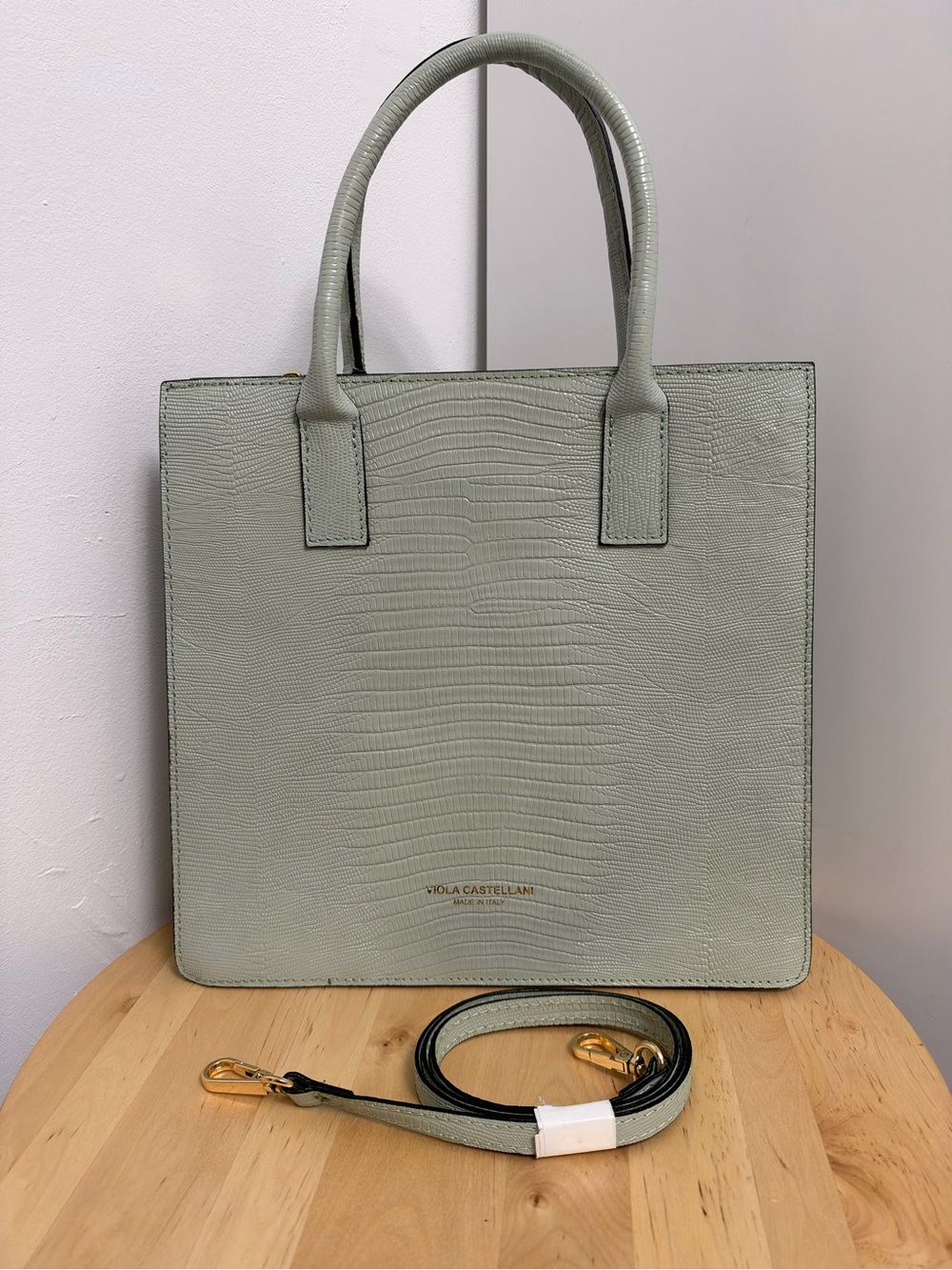 Pale Green Textured Tote with Removable Strap